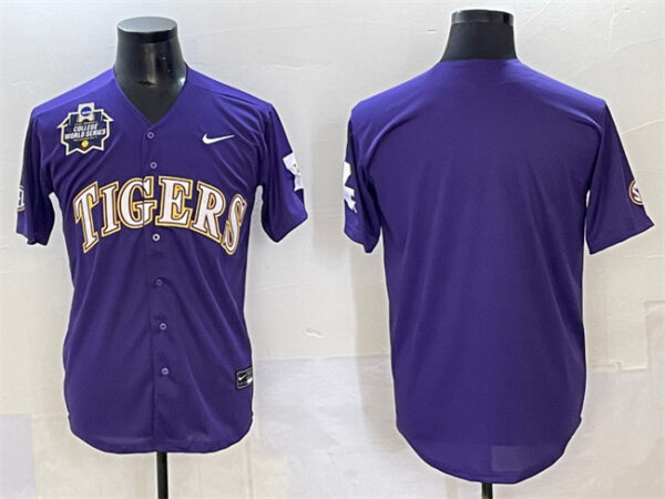 Men's LSU Tigers Blank Purple 2025 World Series & SEC Patch Stitched Baseball Jersey