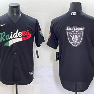 Men's Las Vegas Raiders Team Big Logo Black Mexico Cool Base Stitched Baseball Jersey