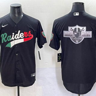Men's Las Vegas Raiders Team Big Logo Black Mexico Cool Base Stitched Baseball Jersey