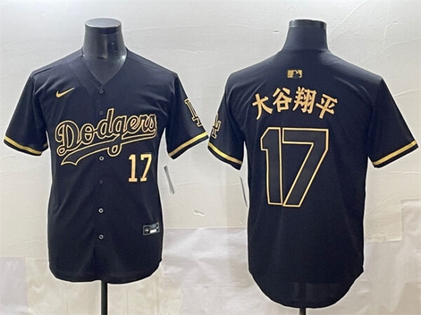 Men's Los Angeles Dodgers #17 Shohei Ohtani Black Gold Limited Stitched Jersey