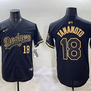Men's Los Angeles Dodgers #18 Yoshinobu Yamamoto Black Gold Limited Stitched Jersey
