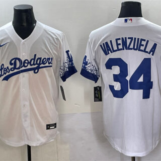 Men's Los Angeles Dodgers #34 Fernando Valenzuela White City Connect Cool Base Stitched Jersey