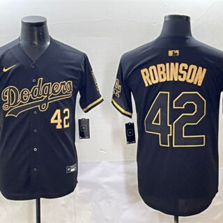 Men's Los Angeles Dodgers #42 Jackie Robinson Black Gold Limited Stitched Jersey