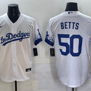 Men's Los Angeles Dodgers #50 Mookie Betts White City Connect Cool Base Stitched Jersey