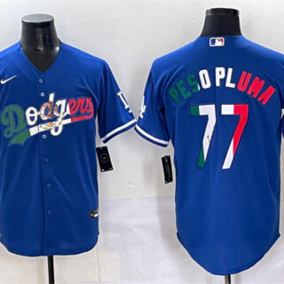 Men's Los Angeles Dodgers #77 Peso Pluma Blue Mexico Stitched Jersey