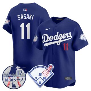Men's Los Angeles Dodgers Vapor Limited Jersey Shohei Ohtani Patch All Stitched Roki Sasaki #11