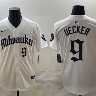 Men's Milwaukee Brewers #9 Bob Uecker White 'Gothic 414 Shadows Edition' Vapor Premier Limited Stitched Jersey