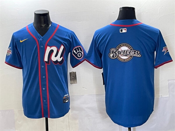 Men's Milwaukee Brewers Team Big Logo Blue 2025 All-Star Edition Limited Stitched Baseball Jersey