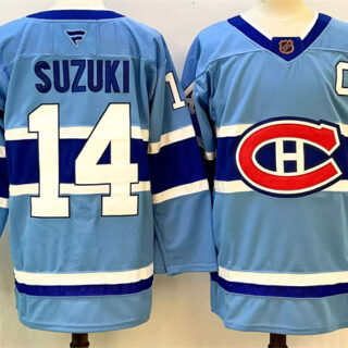Men's Montreal Canadiens #14 Nick Suzuki Blue 2023-24 Reverse Retro Stitched Jersey
