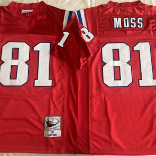Men's New England Patriots #81 Randy Moss Red Throwback Stitched Football Jersey