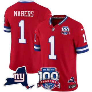 Men's New York Giants 100th Season & State Patch Vapor Limited Jersey All Stitched 1 Malik Nabers