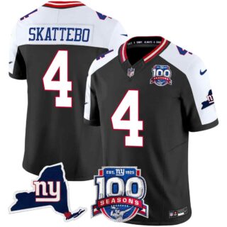 Men's New York Giants 100th Season & State Patch Vapor Limited Jersey All Stitched Cam Skattebo