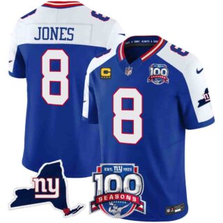 Men's New York Giants 100th Season & State Patch Vapor Limited Jersey All Stitched Daniel Jones 8