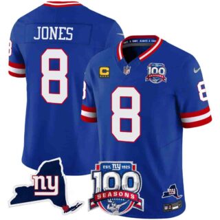 Men's New York Giants 100th Season & State Patch Vapor Limited Jersey All Stitched Daniel Jones 8
