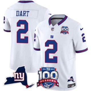 Men's New York Giants 100th Season & State Patch Vapor Limited Jersey All Stitched Jaxson Dart 2