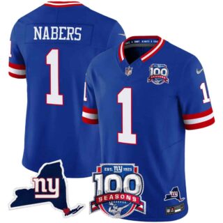 Men's New York Giants 100th Season & State Patch Vapor Limited Jersey All Stitched Malik Nabers 1