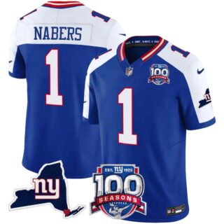 Men's New York Giants 100th Season & State Patch Vapor Limited Jersey All Stitched Malik Nabers 1
