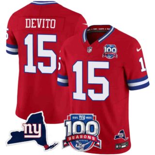 Men's New York Giants 100th Season & State Patch Vapor Limited Jersey All Stitched Tommy DeVito 15
