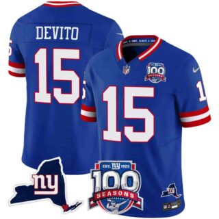 Men's New York Giants 100th Season & State Patch Vapor Limited Jersey All Stitched Tommy DeVito 15