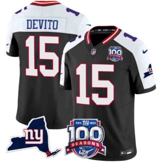 Men's New York Giants 100th Season & State Patch Vapor Limited Jersey All Stitched Tommy DeVito15
