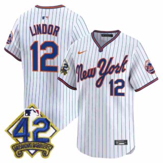 Men's New York Mets 2025 Jackie Robinson Patch Road Alternate Jersey All Stitched Francisco Lindor #12