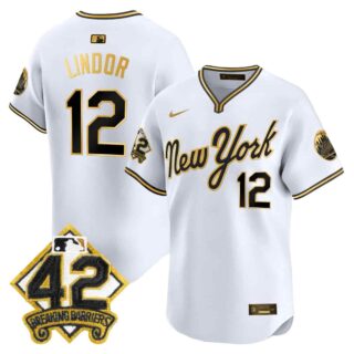 Men's New York Mets 2025 Jackie Robinson Patch Road Alternate Jersey All Stitched Francisco Lindor #12