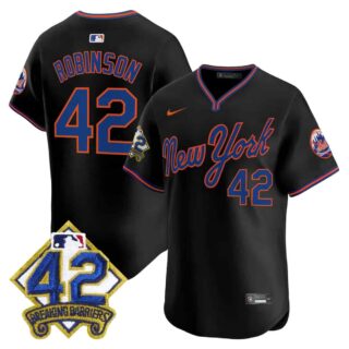 Men's New York Mets 2025 Jackie Robinson Patch Road Alternate Jersey All Stitched Jackie Robinson #42