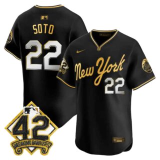 Men's New York Mets 2025 Jackie Robinson Patch Road Alternate Jersey All Stitched Juan Soto #22