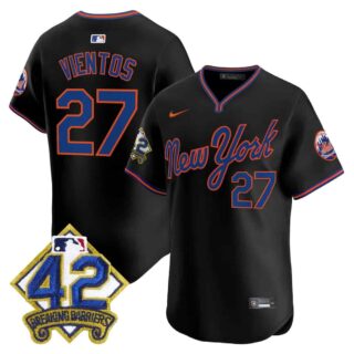 Men's New York Mets 2025 Jackie Robinson Patch Road Alternate Jersey All Stitched Mark Vientos #27