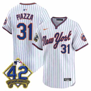 Men's New York Mets 2025 Jackie Robinson Patch Road Alternate Jersey All Stitched Mike Piazza #31