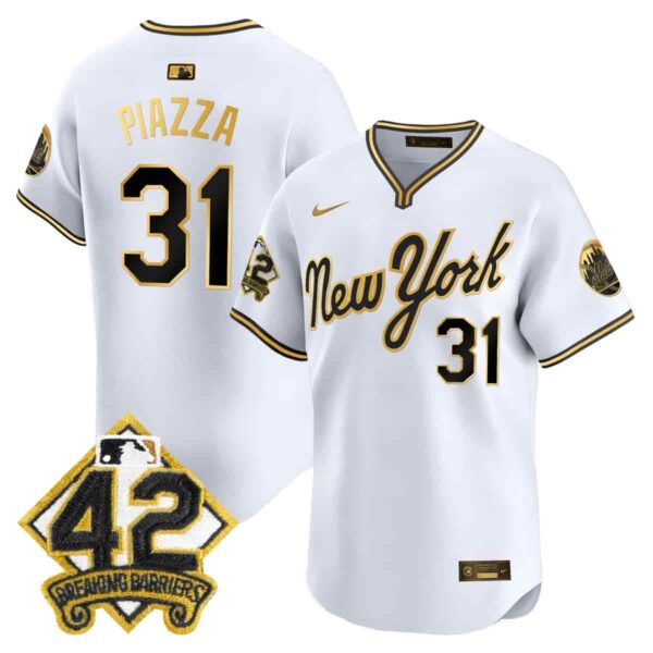 Men's New York Mets 2025 Jackie Robinson Patch Road Alternate Jersey All Stitched Mike Piazza #31