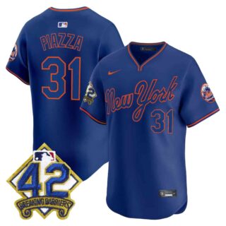 Men's New York Mets 2025 Jackie Robinson Patch Road Alternate Jersey All Stitched Mike Piazza