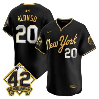 Men's New York Mets 2025 Jackie Robinson Patch Road Alternate Jersey All Stitched Pete Alonso #20
