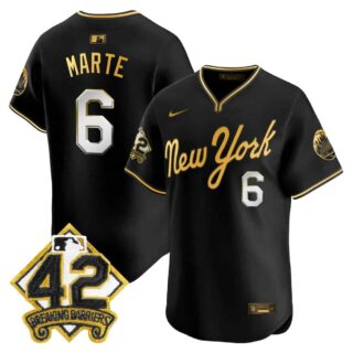 Men's New York Mets 2025 Jackie Robinson Patch Road Alternate Jersey All Stitched Starling Marte #6