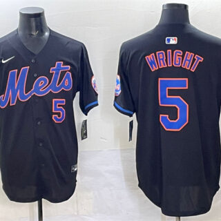 Men's New York Mets #5 David Wright Black With Patch Limited Stitched Baseball Jersey