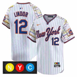 Men's New York Mets Subway Style Vapor Premier Limited Jersey Stitched Francisco Lindor #12