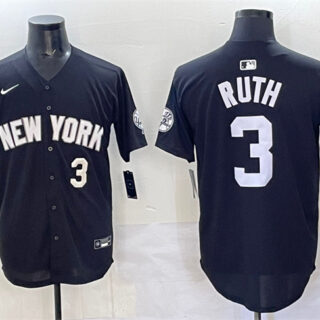 Men's New York Yankees #3 Babe Ruth Black Limited Stitched Baseball Jersey
