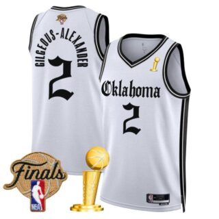 Men's Oklahoma City Thunder #2 Gilgeous-Alexander 2025 Champions 'Gothic Storm Edition' Swingman White Jersey All Stitched