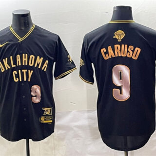 Men's Oklahoma City Thunder #9 Alex Caruso Black Gold 2025 Finals Vapor Stitched Baseball Jersey