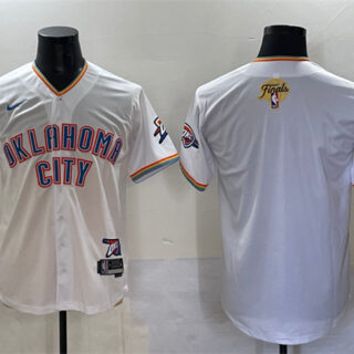 Men's Oklahoma City Thunder Blank White 2025 Finals Vapor Stitched Baseball Jersey