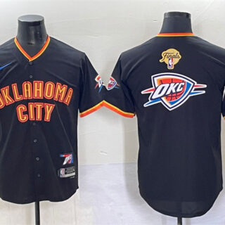 Men's Oklahoma City Thunder Team Big Logo Black 2025 Finals Vapor Stitched Baseball Jersey