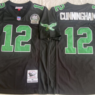 Men's Philadelphia Eagles #12 Randall Cunningham Black Throwback Stitched Football Jersey