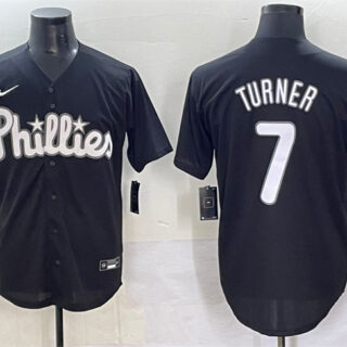 Men's Philadelphia Phillies #7 Trea Turner Black Lights Out Limited Stitched Baseball Jersey