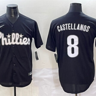 Men's Philadelphia Phillies #8 Nick Castellanos Black Lights Out Limited Stitched Baseball Jersey