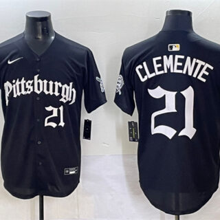 Men's Pittsburgh Pirates #21 Roberto Clemente Black 'Gothic Steel City Edition' Vapor Limited Stitched Baseball Jersey