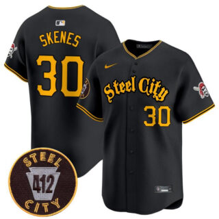 Men's Pittsburgh Pirates #30 Paul Skenes Black 412 Patch Vapor Premier Limited Stitched Baseball Jersey