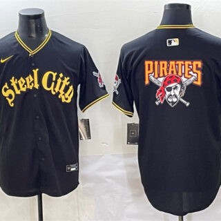 Men's Pittsburgh Pirates Team Big Logo Black 412 Patch Vapor Premier Limited Stitched Baseball Jersey