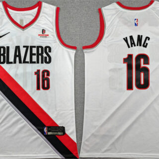 Men's Portland Trail Blazers #16 Yang Hansen White Association Edition Stitched Basketball Jersey