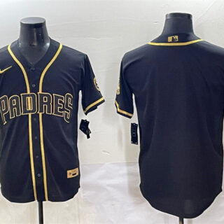 Men's San Diego Padres Blank Black Gold Stitched Baseball Jersey