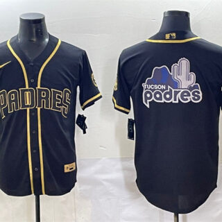 Men's San Diego Padres Team Big Logo Black Gold Stitched Baseball Jersey